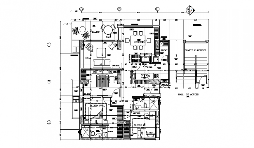 Apartment building 3 bedroom units detail dwg file