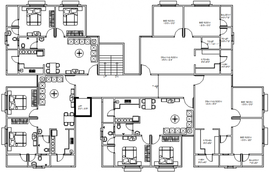 Apartment building block floor distribution plan cad drawing details dwg file