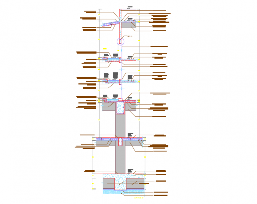 Apartment building cutting facade section-constructive details dwg file