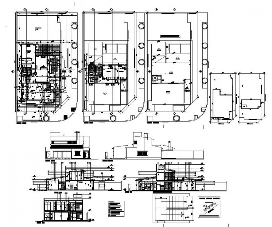 Apartment building detail 2d view plan, elevation and section layout dwg file