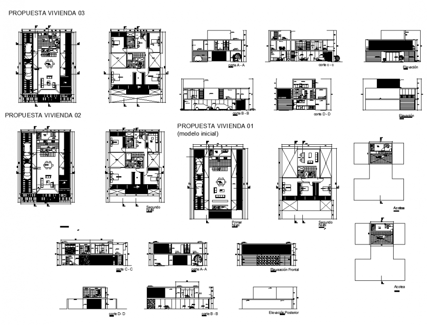 Apartment building detail elevation and section layout 2d view dwg file