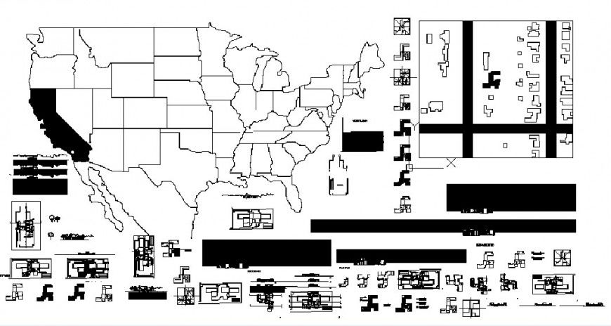 Apartment building elevations, sections, floor plan and structure details dwg file