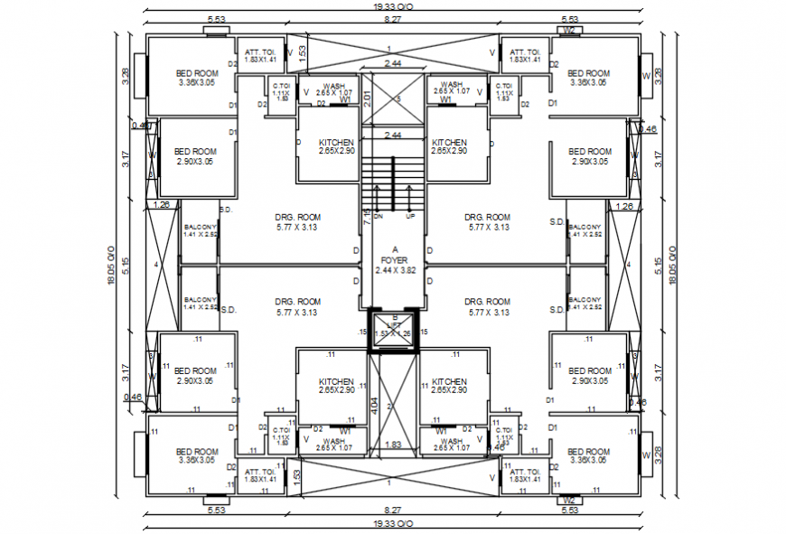 Apartment Building Floor Distribution Layout Plan 2D DWG