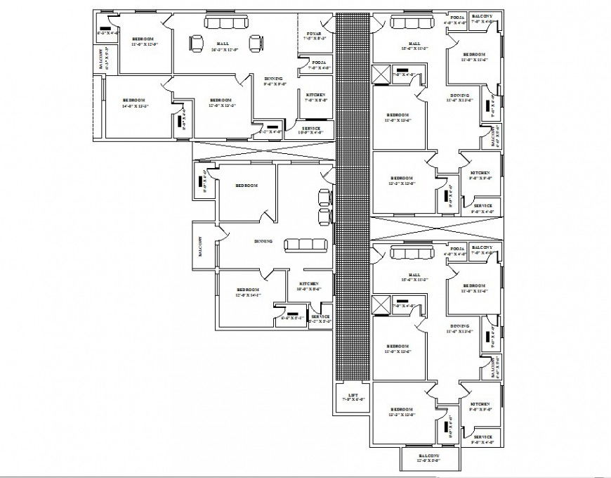 Apartment building floor distribution layout plan auto-cad details dwg file