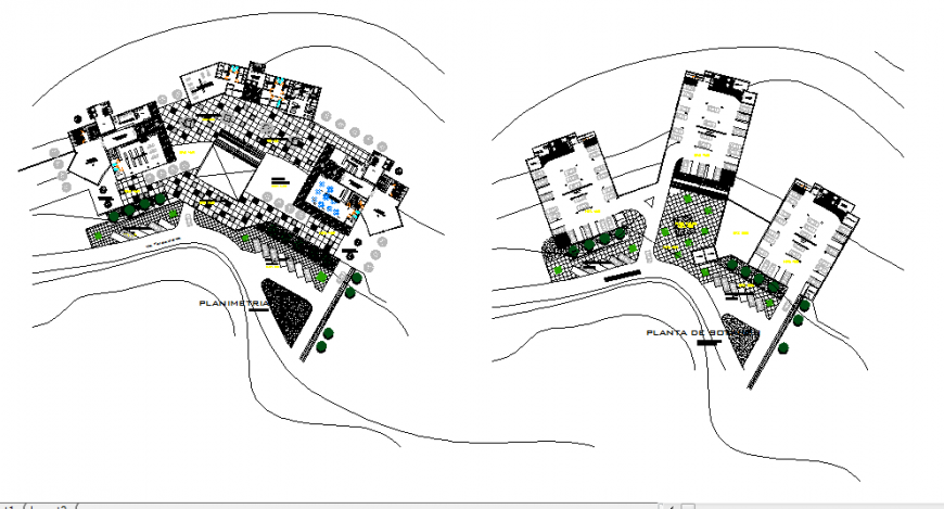 Apartment building floor plan working drawing in dwg file.