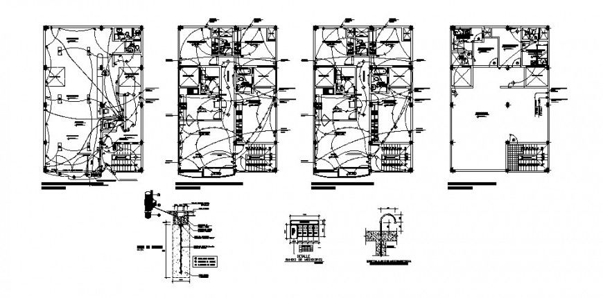Apartment building floor plan and electrical installation layout plan cad drawing details dwg file