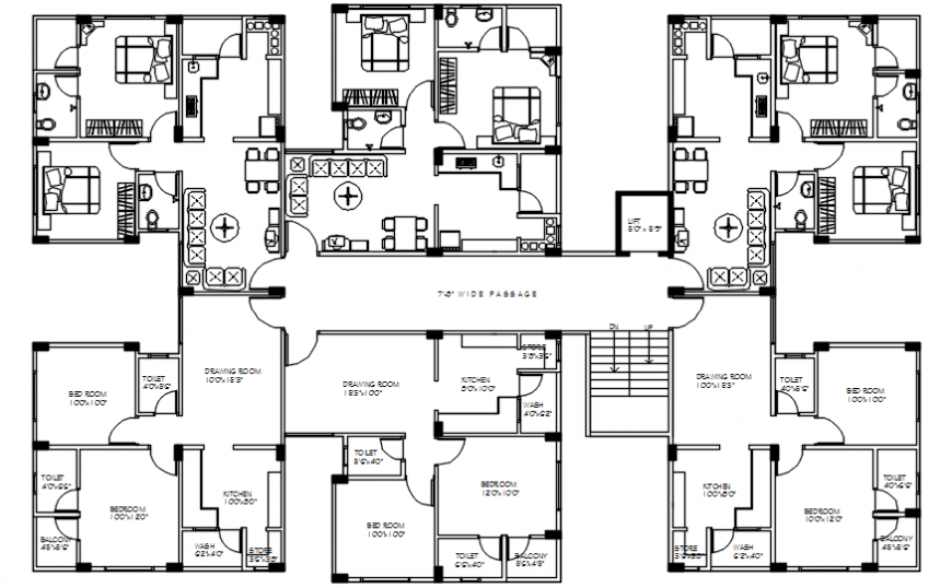 Apartment building floor unit distribution plan cad drawing details dwg file