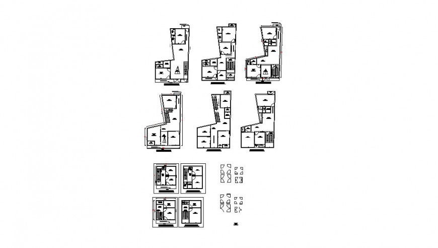 Apartment building floors layout plan and structure cad drawing details dwg file