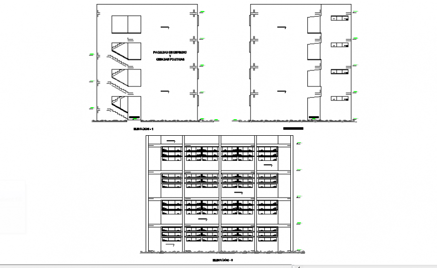 Apartment building main section and staircase sectional details dwg file