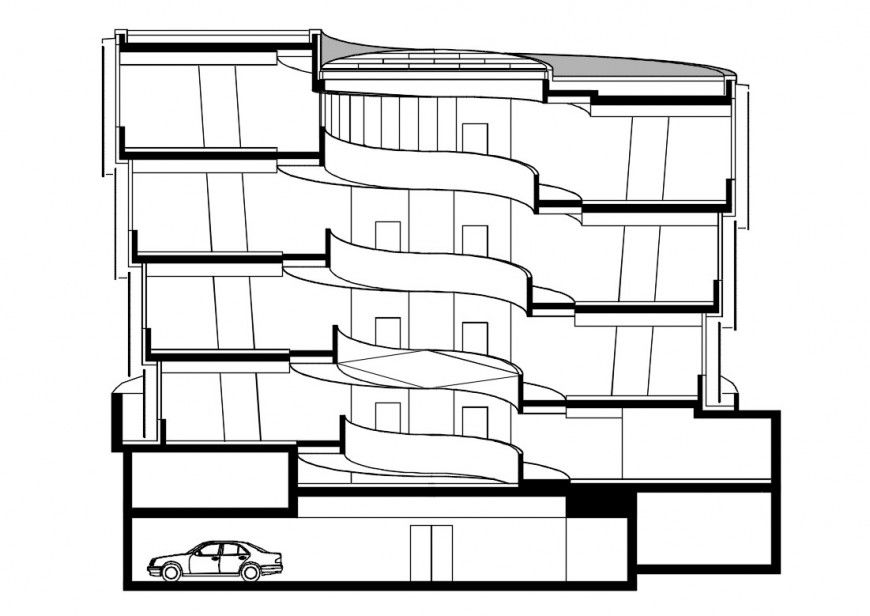 Apartment building multi-level main elevation cad drawing details dwg file