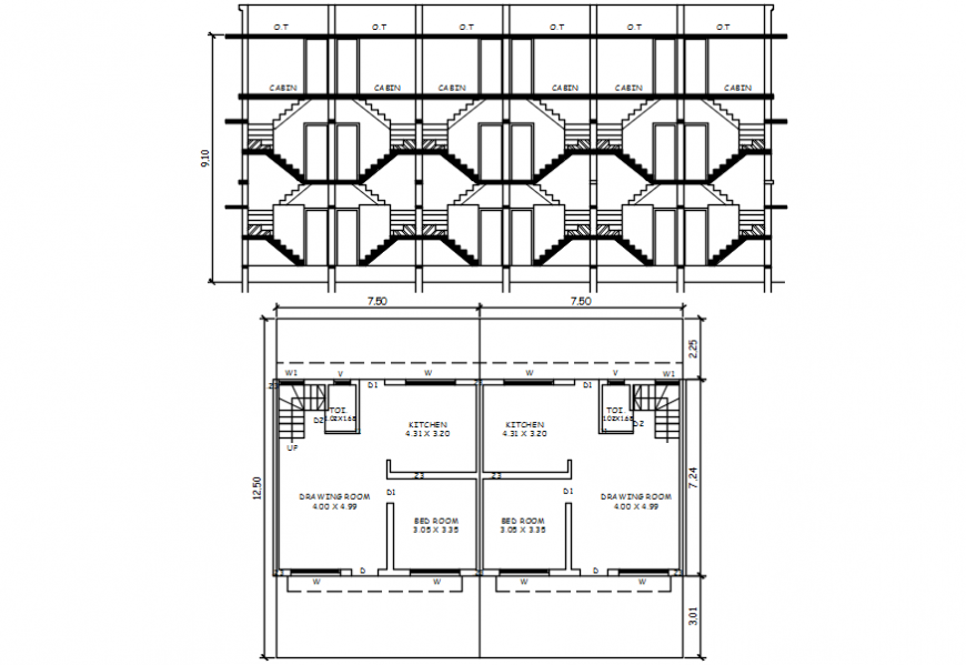 Apartment building section and house layout plan cad drawing details dwg file