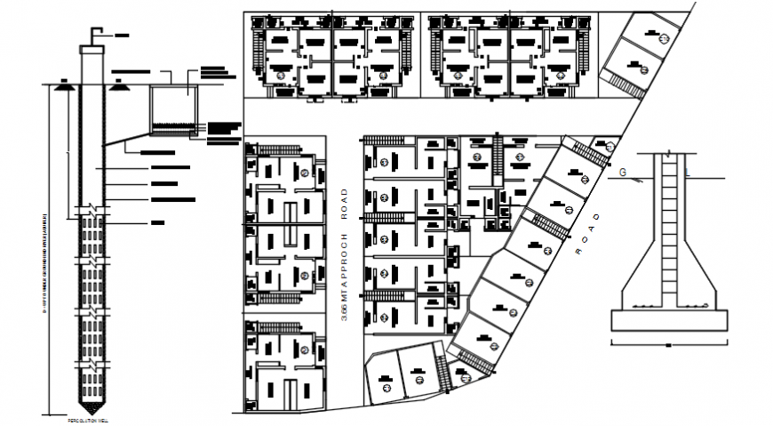 Apartment building site layout plan and structure details dwg file
