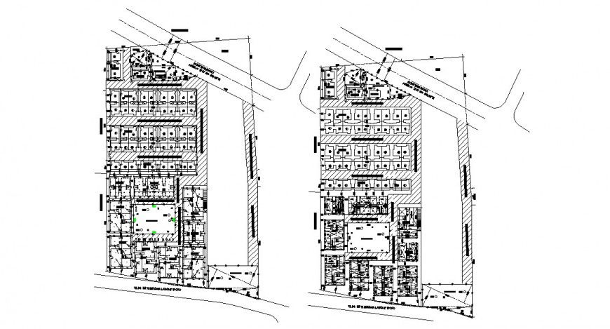 Apartment building two blocks site layout plan cad drawing details dwg file
