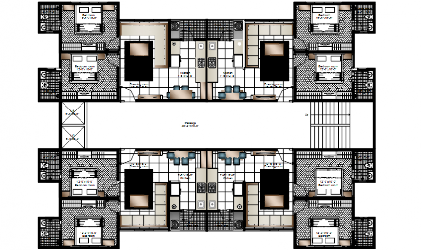 Apartment building two floors distribution plan cad drawing details dwg file