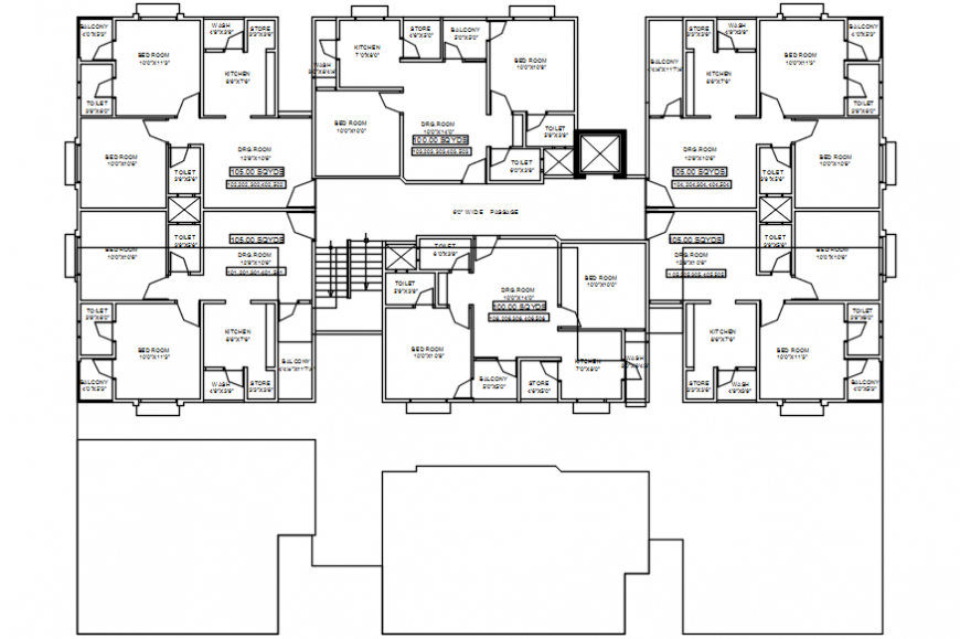 Apartment building typical floor layout plan cad drawing details dwg file