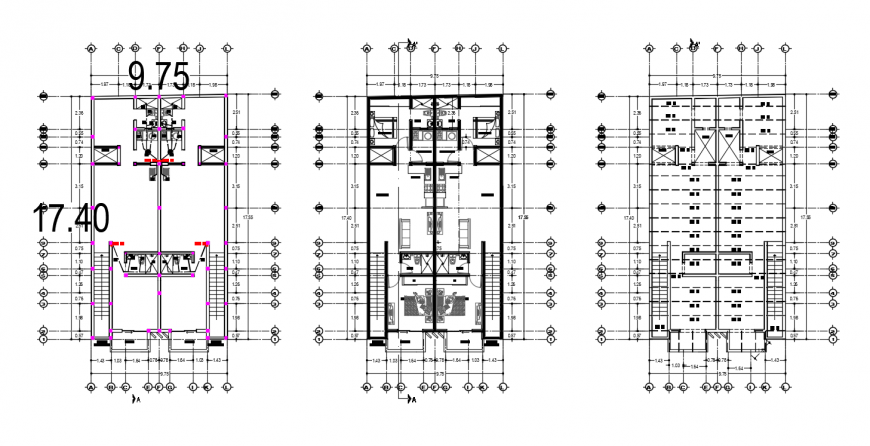 Apartment building with shops floor plan distribution drawing details dwg file