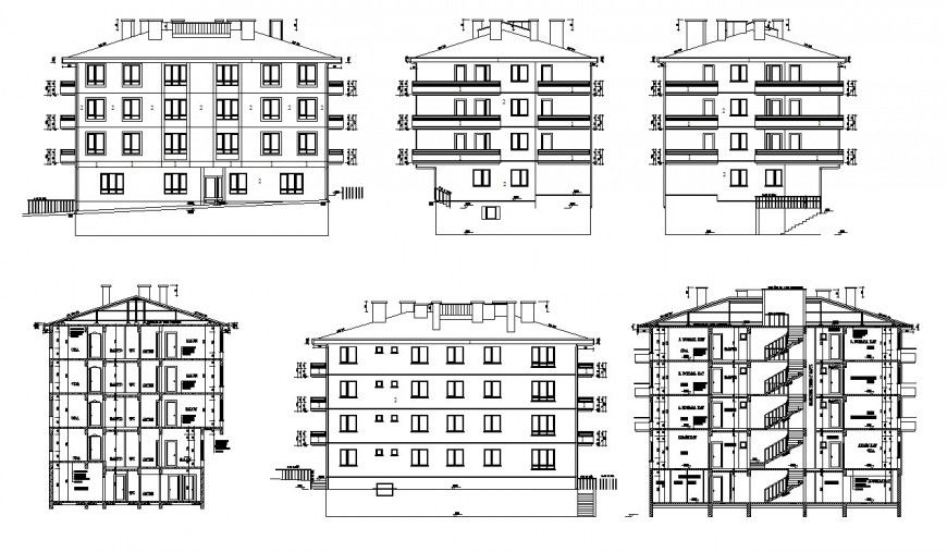 Apartment elevation and section view in auto cad