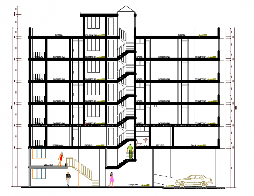 Apartment elevation with architectural design dwg file