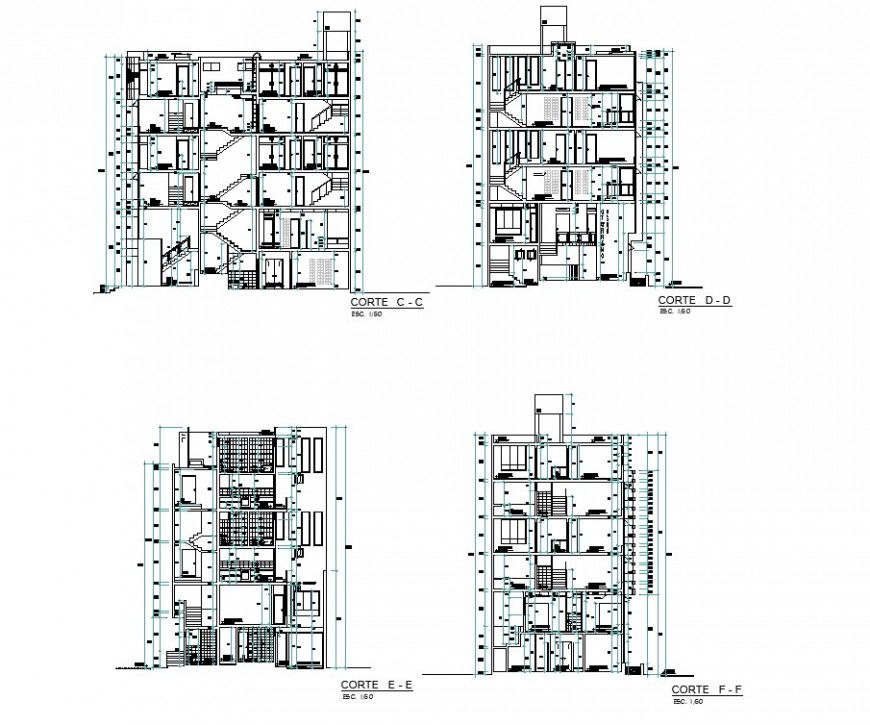 Apartment flat section plan detail dwg file