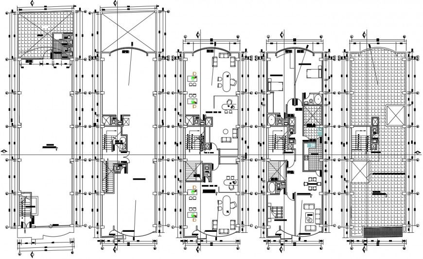 Apartment flats building floor plan distribution and structure drawing details dwg file