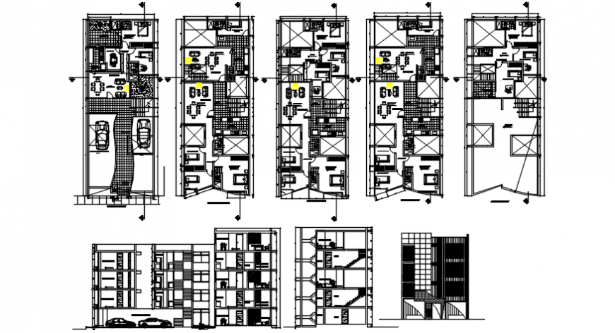 Apartment floor plan and elevation in auto cad file