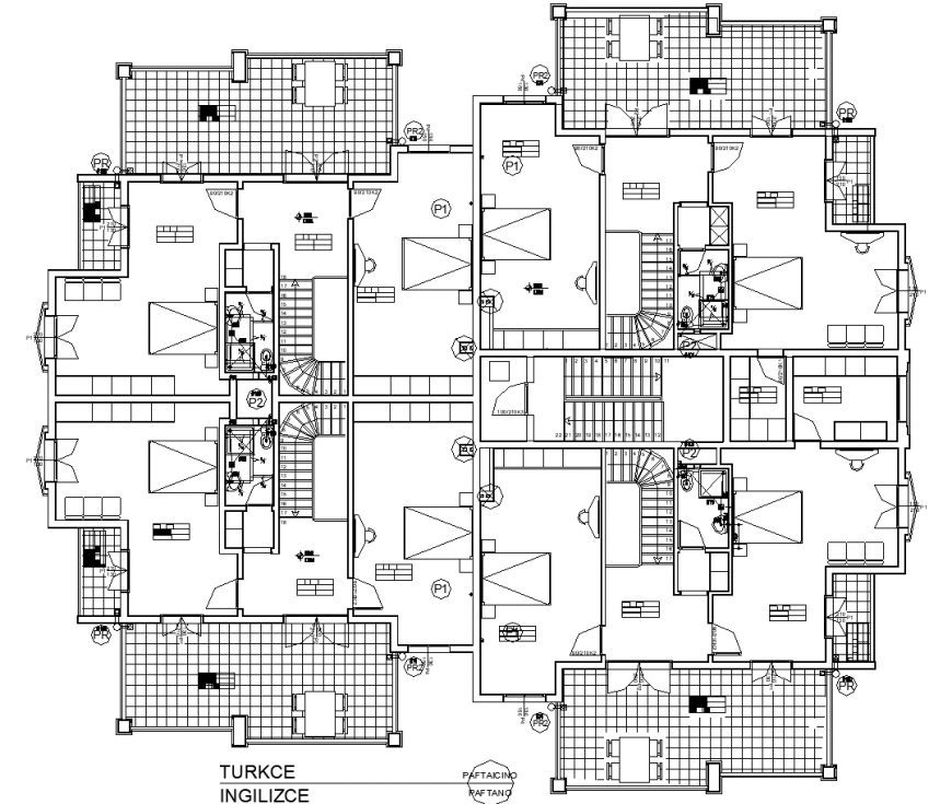 Apartment for dormitory plan in dwg file.