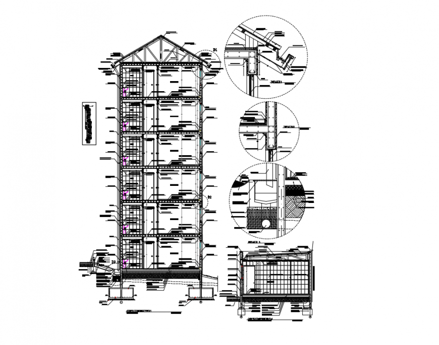 Apartment house building details with seven floors dwg file