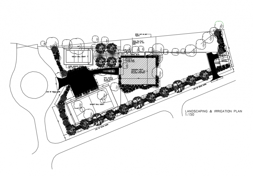 Apartment housing building landscaping and irrigation plan details dwg file