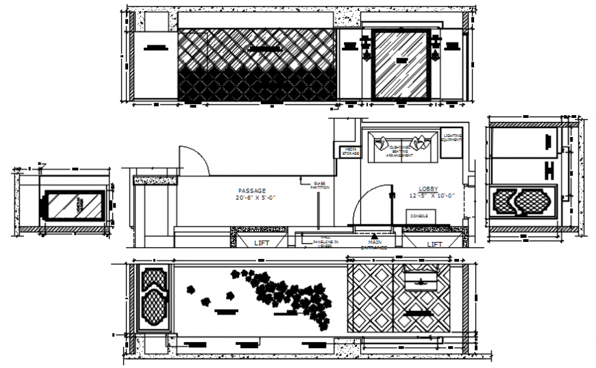 Apartment plan and section view in auto cad file