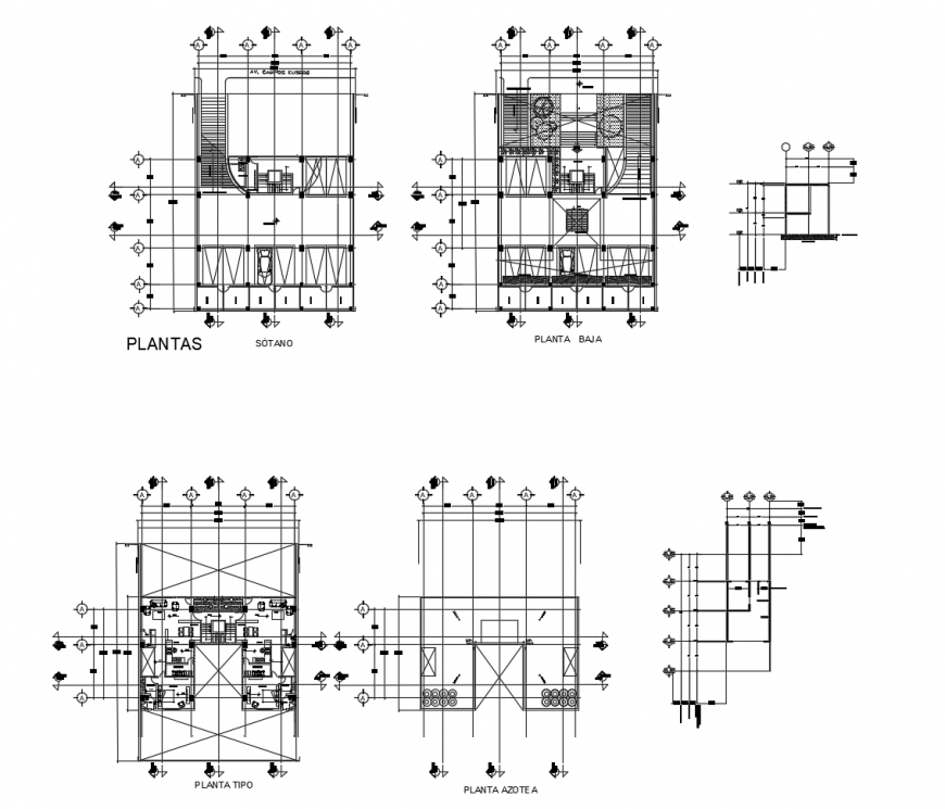 Apartment plan with parking system detail 2d view dwg file
