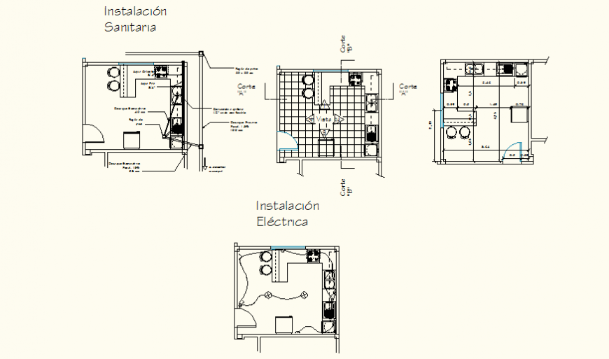 Apartment sanitary installation detail elevation and plan autocad file