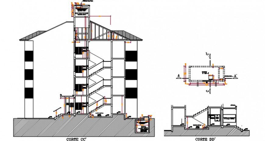 apartment section plan dwg file