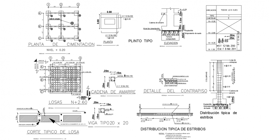 Apartment structure view with foundation detail and slab support detail view dwg file