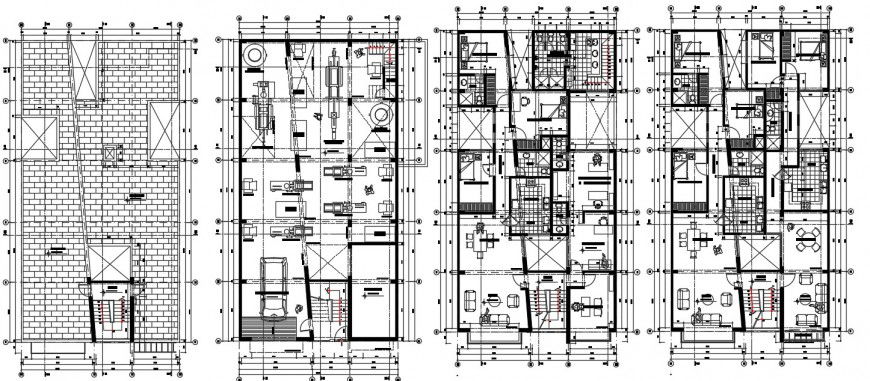 Apartment three-story building layout plan dwg autocad file