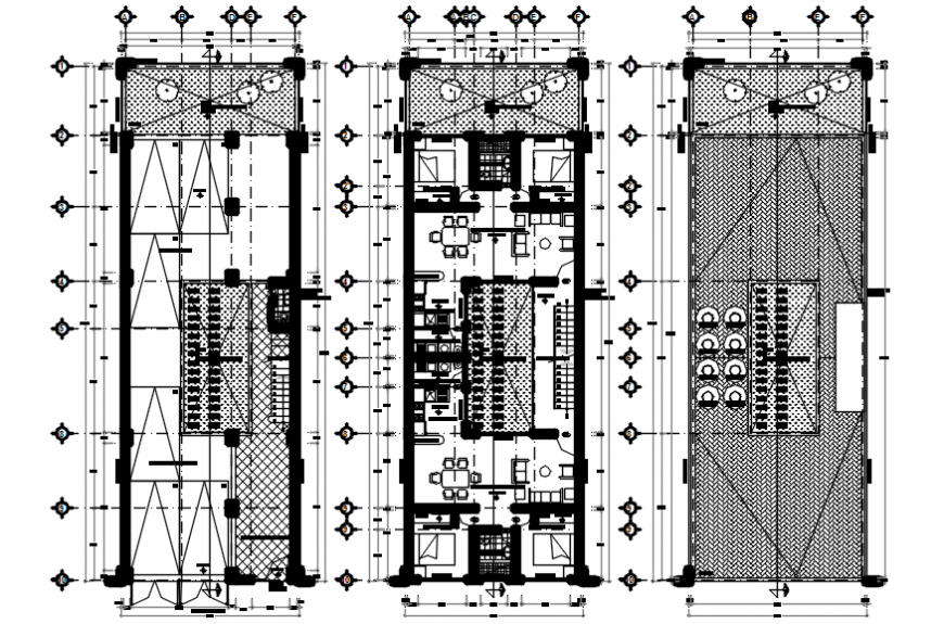 Apartment three story building floor plan cad drawing details dwg file