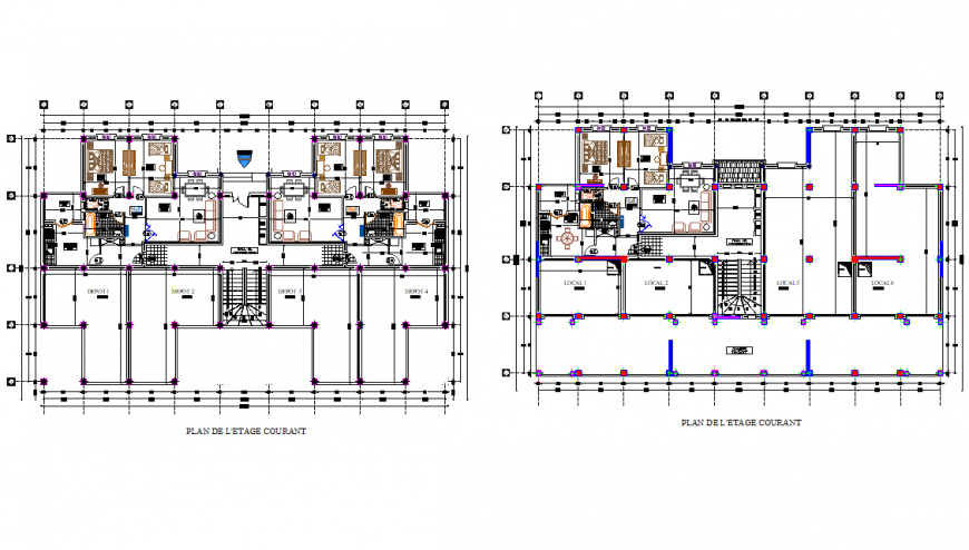 Apartment tower 5 storeys algeria plan dwg file