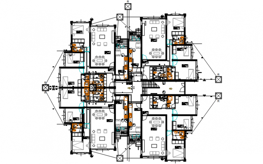 Apartment villa type houses floor distribution plan drawing details dwg file