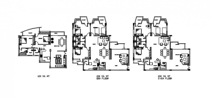 Apartment with different wings top view detail