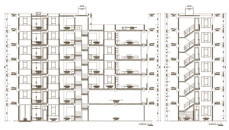 Apartment working drawing section in dwg file.