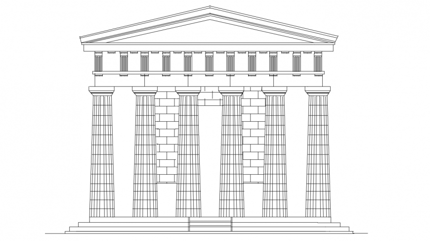 Appolo temple back elevation 2d model cad drawing details dwg file