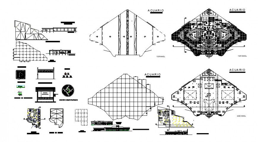 Aquaria plan and detail view in auto cad