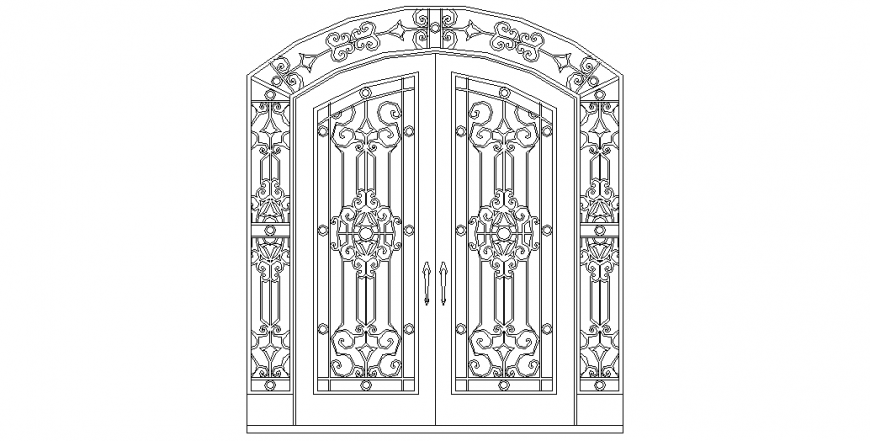 Arc shape top area design with a view of the door design dwg file