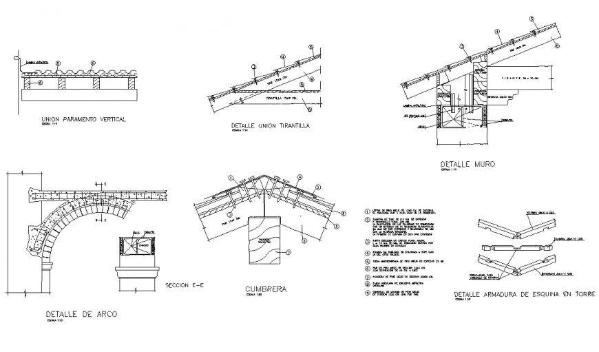 Arch sand wooden roof with Moorish tile autocad file
