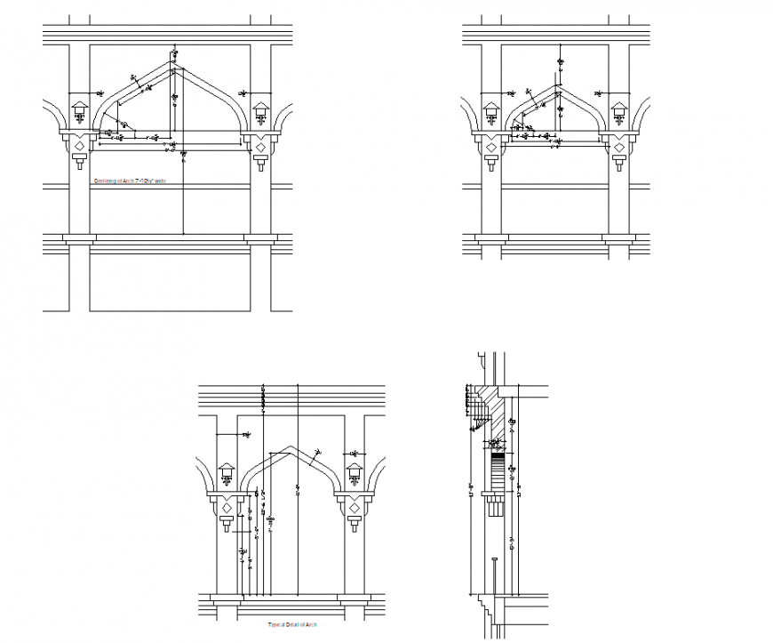 Arches elevation and section plan autocad file