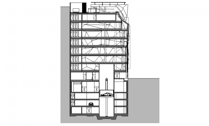 Architect design front elevation commercial building plan autocad file