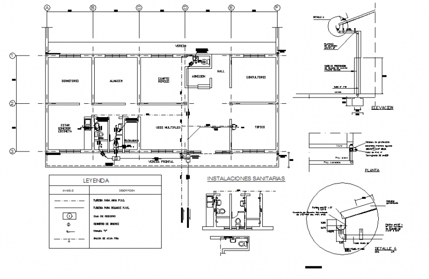 Architect design house plan detail and bathroom sectional detail