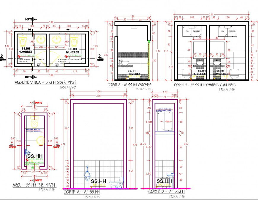 Architect plan and section toilet detail dwg file