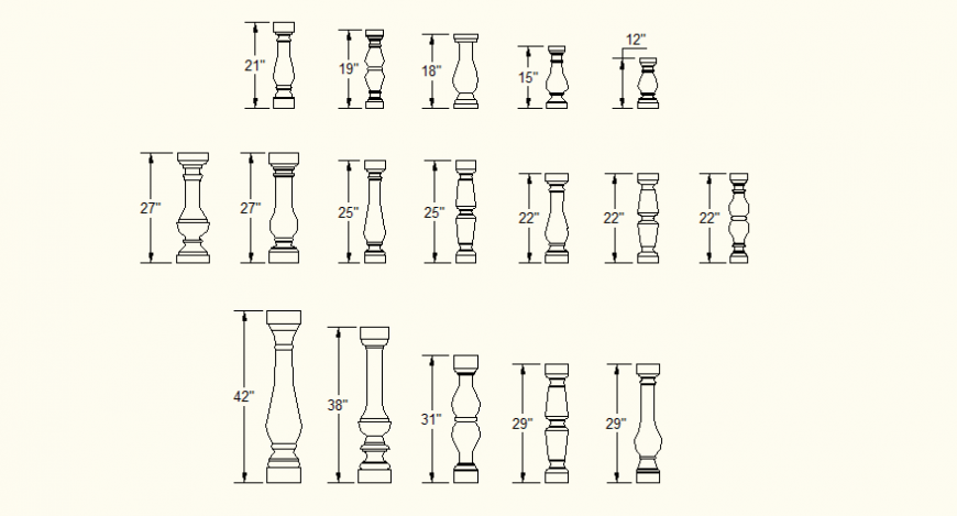 Architectural- Standard Balusters detail elevation layout file