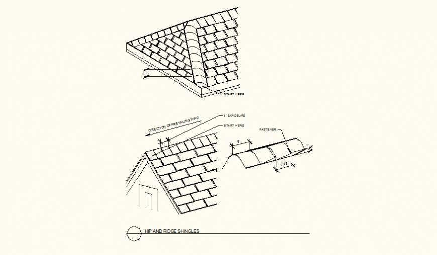 Architectural - Hip and Ridge Shingles Detail Autocad file