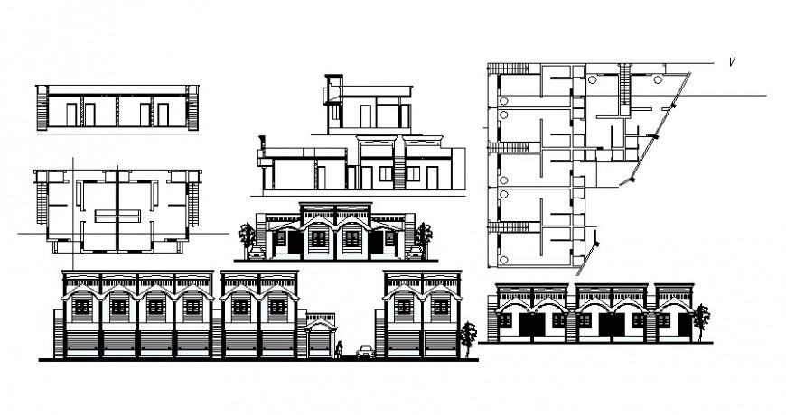Architectural building drawings details elevation and plan autocad file